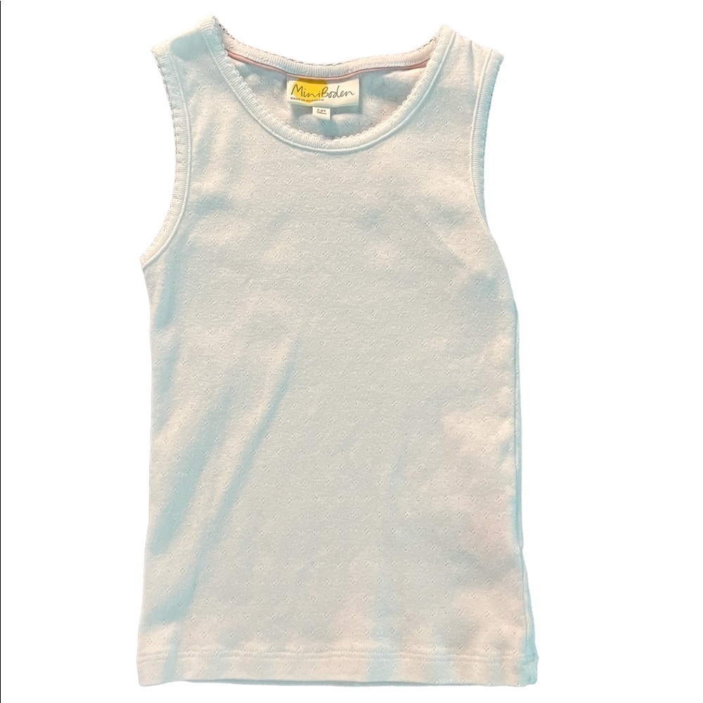 MINI BODEN GIRLS SLEEVELESS WHITE TANK TOP SIZE 7-8Y